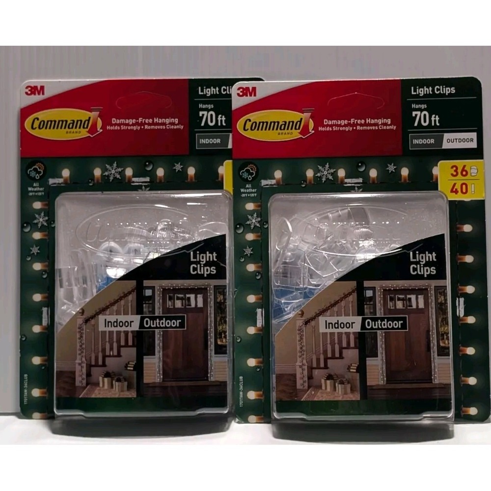 2 X 3M Command Damage Free Indoor Outdoor Light Clips 36 Clips 40 Strips Each